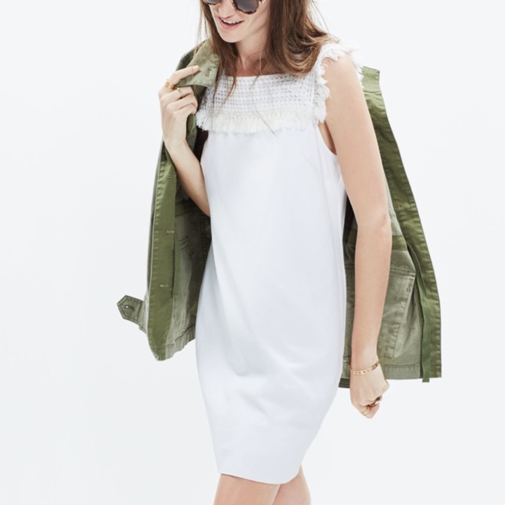 Madewell White Fringe-Trim Sleeveless Sheath Dress